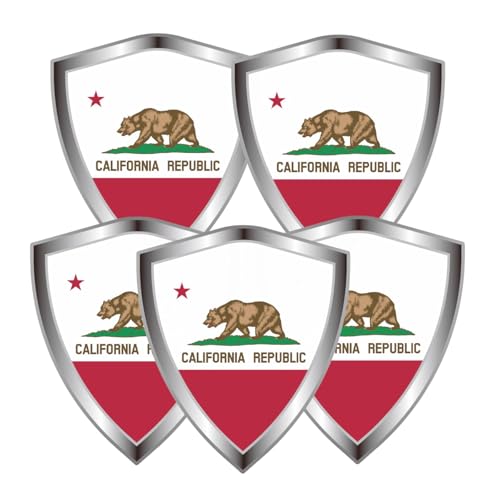 California Flag Decal Sticker - Californian Flags Shield Shape Reflective Vinyl Car Stickers - for Car Window Bumper Laptop Waterproof Sticker (5Pcs) - color: California