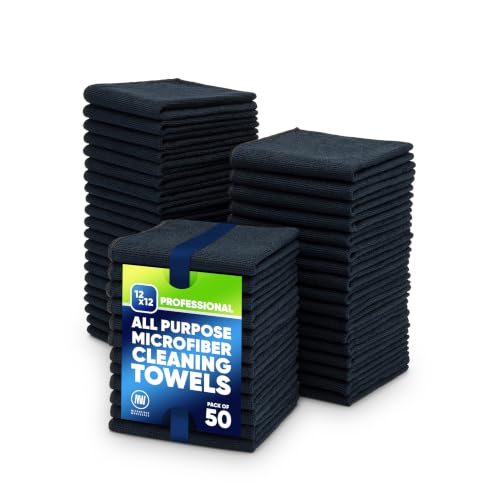 Microfiber Wholesale 12" x 12" Cleaning Cloths (50 Pack) Reusable Towels, Wash Rags, Dust Cloth, All-Purpose: Kitchen, Dish, Cars, Shop, Glass (Black) - color: Black, size: 50 Count (Pack of 1)