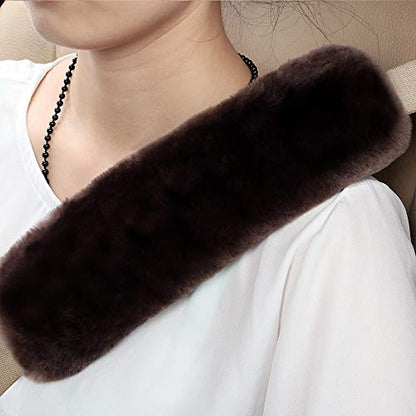 OGLAND Genuine Sheepskin Soft Fuzzy Car Seat Belt Pad,Comdy Fluffy Seat Belt Cover for Shoulder Pad Neck Cushion Protector Car Accessories Woman Man Girl Kids(1Pcs/Teak) - color: Teak