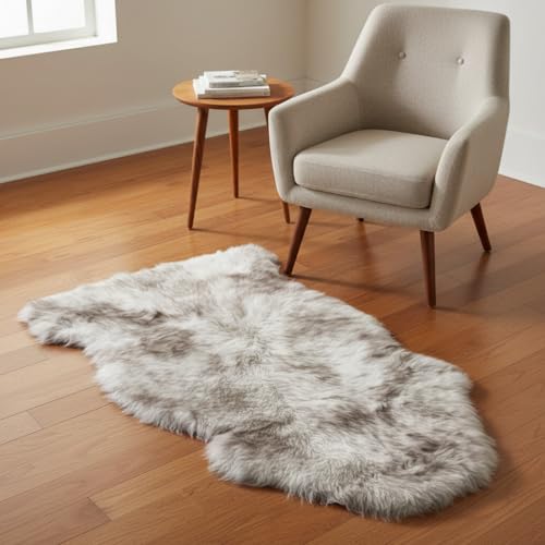 Super Area Rugs Premium Genuine Sheepskin Rug 2' x 3' Long Fur Soft & Natural Chair/Seat Cover Accent Rug, Wolf Tip Brown, Single Pelt - color: Wolf Tipped, size: 2' x 3' (Natural)
