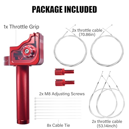 Universal 7/8" Big Twist Throttle Assembly, Dual Push-Pull Cable with Transparent Window for 110-650cc Dirt Pit Bike, Motocross, ATV & Quad, CNC Aluminum Quick Twister Throttle Grip (Red) - color: Red