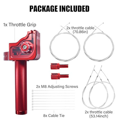 Universal 7/8" Big Twist Throttle Assembly, Dual Push-Pull Cable with Transparent Window for 110-650cc Dirt Pit Bike, Motocross, ATV & Quad, CNC Aluminum Quick Twister Throttle Grip (Red) - color: Red