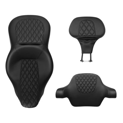C.C. RIDER 2 Up Rider&Passenger Seat and Driver Brackrest Wrap Around King Trunk Backrest fit for Harley Touring Road King Street Glide Road Glide Electra Glide 2014-2023 - color: 08# Black+ Rider/ Passenger Backrests