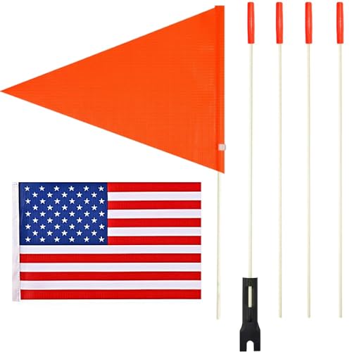 Bike Safety and USA Flag 6 Ft Heavy Duty Fiberglass Poles - Polyester Full Color Tear-Resistant Waterproof Orange Safety and American Flags