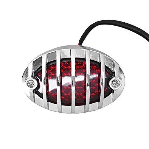 FATECIM Motorcycle Custom Oval-shaped LED Tail Light Cat Eye Rear Running Brake Stop Light Red Lens Integrated License Plate Lamp Universal Fit for Cruisers/Bikes - color: Chrome/Red