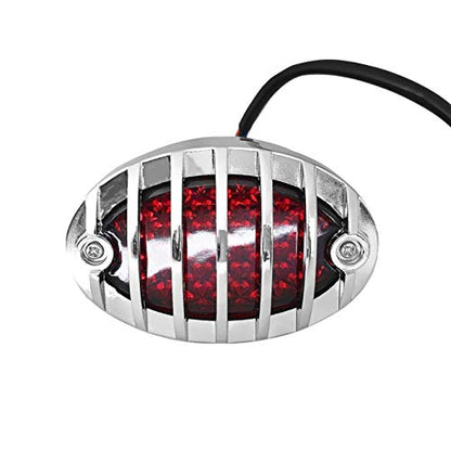 FATECIM Motorcycle Custom Oval-shaped LED Tail Light Cat Eye Rear Running Brake Stop Light Red Lens Integrated License Plate Lamp Universal Fit for Cruisers/Bikes - color: Chrome/Red