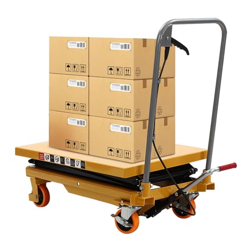 330lbs Capacity Hydraulic Scissor Lift Table with Locking 4 Wheels, Single Scissor Hydraulic Lift Table, Stable Motorcycle Scissor Jack Stand with 51in Max. Lift Height (45in Lift Height)