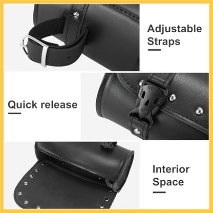 Universal Motorcycle Fork Handlebar Tool Bag Cycling Storage Pouch Bag Waterproof Faux Leather Black Auto Replacement Parts