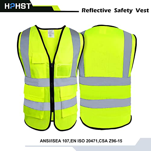 5 Pockets High Visibility Reflective Safety Vest,Zipper Front, Meets ANSI/ISEA Standards - color: Yellow, size: Small
