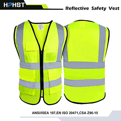 5 Pockets High Visibility Reflective Safety Vest,Zipper Front, Meets ANSI/ISEA Standards - color: Yellow, size: XX-Large