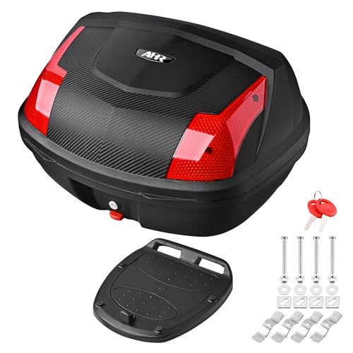 Motorcycle Trunk Motorcycle Top Case Tour Tail Box Lockable Storage Carrier Case for Helmet Luggage Black (48L) - size: 48L