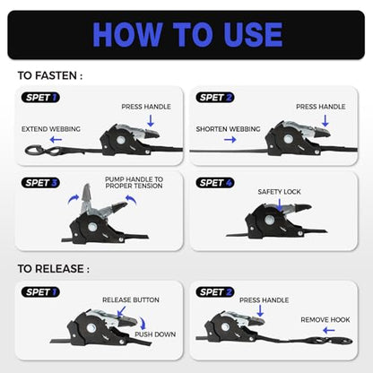 Heavy-Duty Retractable Ratchet Straps (4-Pack) – 1500 lb Break Strength Auto Self-Retracting Tie-Down Straps 1 inch x 12 Feet with Soft Loops, for Truck Motorcycle ATV Cargo Trailer - color: Blue Retractable