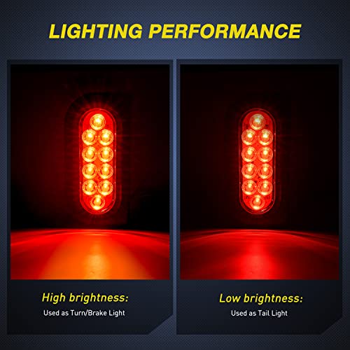 Nilight 6Inch Oval Trailer Tail Light with Flush Mount Grommets Plugs w/Mounting Brackets 2PCS Red Waterproof Stop Brake Turn Lights for RV Truck - color: 2Pcs Trailer Lights+Brackets