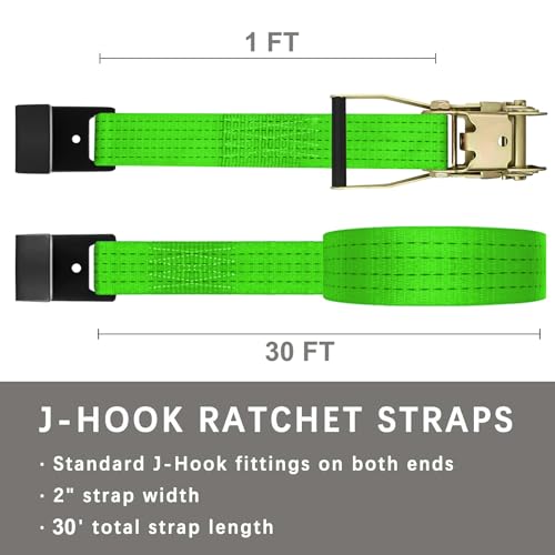 4Pack 2in 30ft Ratchet Strap Flat Hook Green Heavy Duty Flatbed Straps for Trailer Tie Down Straps Box Truck Accessories Cargo Loading 10000lbs Breaking Load - color: Green