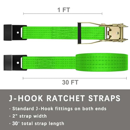 4Pack 2in 30ft Ratchet Strap Flat Hook Green Heavy Duty Flatbed Straps for Trailer Tie Down Straps Box Truck Accessories Cargo Loading 10000lbs Breaking Load - color: Green