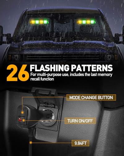 HLauto 2002L Emergency Dash Strobe Lights: Amber Green Safety Lights, Flashing Warning Hazard Windshield Visor Traffic Light Bars for Trucks, Construction Vehicles (2x8.5 inch, 48LED) - color: Amber/Green