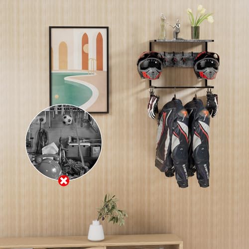 Motorcycle Helmet Holder Wall Mounted, Helmet Holder Wall Mount with Helmet Rack, Motorcycle Helmet Rack for Most of Helmet and Clothes - color: Grey