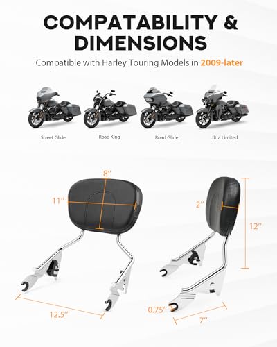 PBYMT Detachable Passenger Backrest Fit for Harley Touring, Quick Release Sissy Bar Compatible with Harley Davidson Street Glide Road Glide Road King Electra Glide Ultra Limited 2009-2024 (Chrome) - color: Chrome