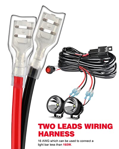 NAOEVO 12FT LED Light Bar Wiring Harness Kit 16AWG 2 Leads 12V On Off Waterproof Switch Power Relay Blade Fuse for LED Work/Off Road Lights (12FT)