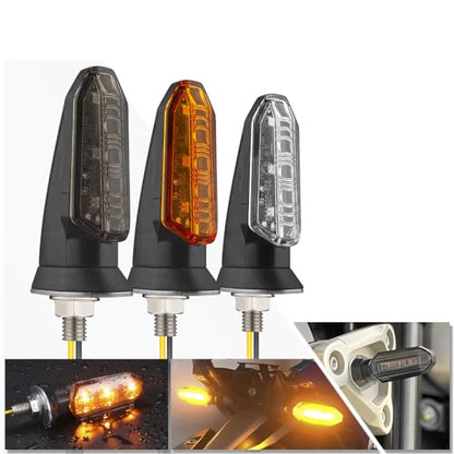 2PCS Universal Dual Color LED Motorcycle Turn Signal Lights, 12V Mini Indicator Flashing Lamps for Honda, Suzuki, Kawasaki - Amber Streamer Blinkers, 8mm Mount (Amber(1 Pair))