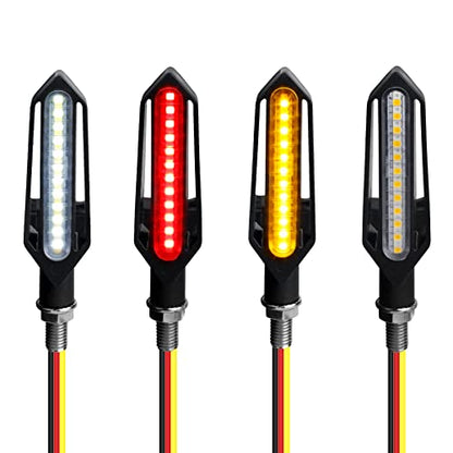 4Pcs Motorcycle Turn Signals Sequential LED Blinkers Front Rear Indicators Universal 12V Compatible with Harley Honda Kawasaki Suzuki Yamaha Scooter Quad Off Road Cruiser - color: amber/white + amber/red