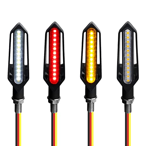 4Pcs Motorcycle Turn Signals Sequential LED Blinkers Front Rear Indicators Universal 12V Compatible with Harley Honda Kawasaki Suzuki Yamaha Scooter Quad Off Road Cruiser - color: amber/white + amber/red