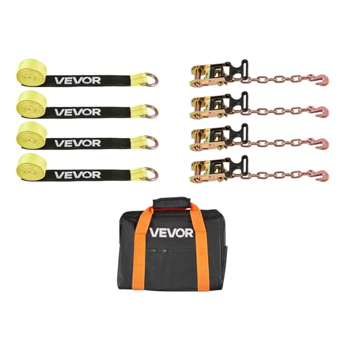VEVOR Wheel Chock Tie-Down Kit, Tire-Style Tow Dolly Strap, Car Tie Down Kit with Heavy-Duty Hook, Break Strength 10009 lbs & Working Load 3333 lbs Motorcycle System for ATV, SUV, Snowmobiles - style: Tire-Style with Heavy Duty Hook-Yellow