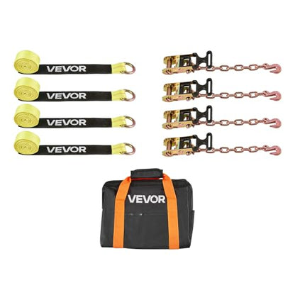 VEVOR Wheel Chock Tie-Down Kit, Tire-Style Tow Dolly Strap, Car Tie Down Kit with Heavy-Duty Hook, Break Strength 10009 lbs & Working Load 3333 lbs Motorcycle System for ATV, SUV, Snowmobiles - style: Tire-Style with Heavy Duty Hook-Yellow