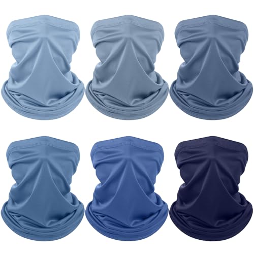 Geyoga 6 Pieces Summer UV Protection Cooling Neck Gaiter Face Clothing Neck Gaiter Mask Scarf Sunscreen Breathable Bandana - color: Blue‑gray