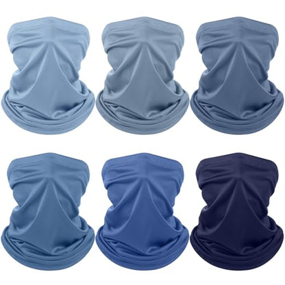 Geyoga 6 Pieces Summer UV Protection Cooling Neck Gaiter Face Clothing Neck Gaiter Mask Scarf Sunscreen Breathable Bandana - color: Blue‑gray