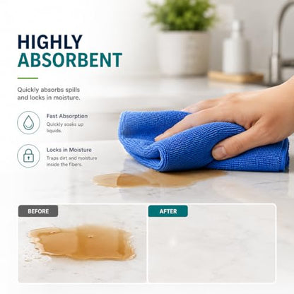 Microfiber Cleaning Cloths 15"x15" – Lint-Free Multi-Surface Household Cleaning Cloths, Highly Absorbent Reusable Microfiber Towels for Kitchen, Glass, Bathroom, Car & Home – 25 Pack - size: 25 Pack