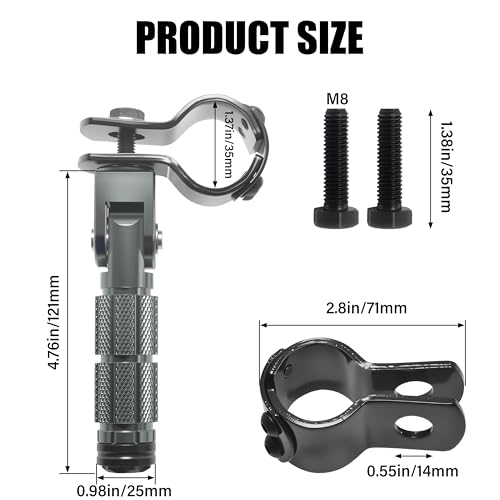 M8 Motorcycle Foot Pegs Folding Rearsets-90 Degree Foldable Footrest Fit 0.86-1.37in Brackets, Anti-Skid CNC Footpegs with Rubber Gasket for Pit Bike Dirt Bike Adventure Touring Bikes (Titanium) - color: Titanium
