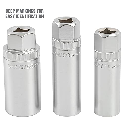 OEMTOOLS 22891 3/8 Drive Magnetic Spark Plug Socket Set, Contains 5/8" (16 mm), 9/16", and 13/16" 6 Point Deep Sockets, Fits Most Car Spark Plugs - style: 3 piece set