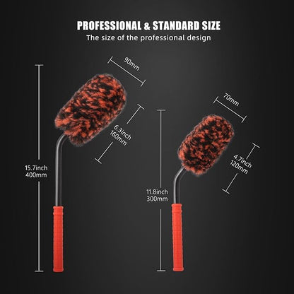 SPTA Angled Car Wheel Brush Set, 2Pcs Car Detailing Cleaning Brush Synthetic Wool Rim Cleaner Brush, Flat Spoke Brush, Metal Free Rim Tire Detail Brush, Remove Brake Dirt Behind Your Rim Accessories - color: 2pcs