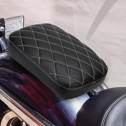 Motorcycle Rectangular Passenger Pad Seat Rear Leather Pillion Cushion 8 Suction Cup Compatible with Harley Dyna Sportster XL 883 1200 Chopper Custom - style: 8 Suction Cup-Black Rhombus White Stripe