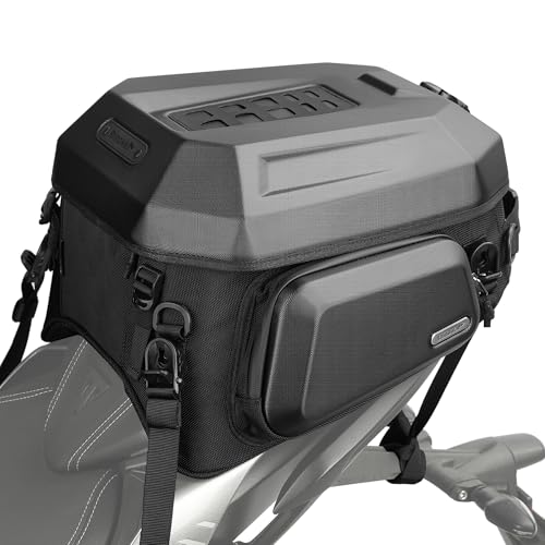 Rhinowalk Motorcycle Tail Bag, 23-35L Expandable Hard Shell Rear Seat Bag with Helmet Storage, Waterproof Motorcycle Tail Pack Luggage for Touring Travel - color: Matte Black B, size: 23-35 L