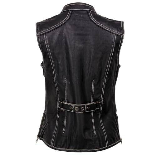 Milwaukee Leather MLL4507 Women's Black Leather Purple Accented Laser Cut Vented Scuba Style Motorcycle Rider Vest - size: Medium