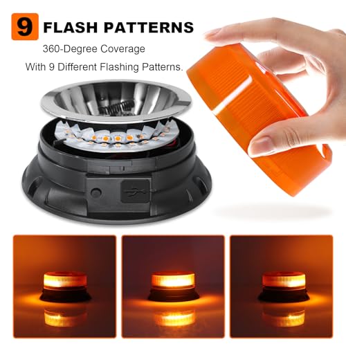 AnTom Remote Control Wireless Strobe Lights, Waterproof Rechargeable LED Battery Powered Beacon Light with Strong Magnetic Base, Vehicle Emergency Flashing Warning, Amber