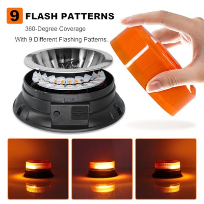 AnTom Remote Control Wireless Strobe Lights, Waterproof Rechargeable LED Battery Powered Beacon Light with Strong Magnetic Base, Vehicle Emergency Flashing Warning, Amber