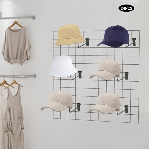 24PCS Helmet Holder Rack, Wall Mount Helmts Stand, Round Hat Racks, Hat Hanger Gridwall Hooks, Slat Panels Cap Rack for Jacket, Hats, Multifunctional Helmet Rack, Motorcycle Accessories (Black) - color: Black