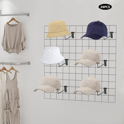 24PCS Helmet Holder Rack, Wall Mount Helmts Stand, Round Hat Racks, Hat Hanger Gridwall Hooks, Slat Panels Cap Rack for Jacket, Hats, Multifunctional Helmet Rack, Motorcycle Accessories (Black) - color: Black