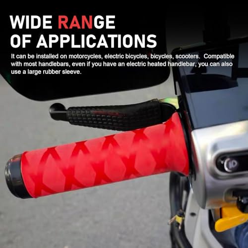 4 PCS Non-Slip Heat Shrink Motorbike Grips & Brake Grips Sleeve, Diamond Grid Rubber Handlebar Grip Cover, Shockproof Handlebar Protector, Universal for Dirt Bike, Scooter (Red) - color: Red