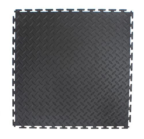 VersaTex Garage Floor 18 x 18 inch Square Rubber Diamond Plate Interlocking Floor Tiles for Home Gym, Garage Flooring, Trade Show Flooring, Basement Tiles, 8 Pack (Black) - color: Black, size: 8 Pack, style: Diamond Plate