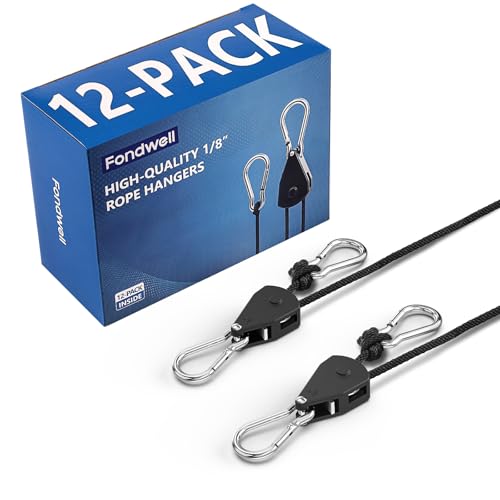 Fondwell 1/8" Adjustable Grow Light Hangers: 12 Pack of Ratchet Rope Tie Downs - Small Ratchet Straps for Various Hanging and Strapping - size: 1/8" 12-Pack