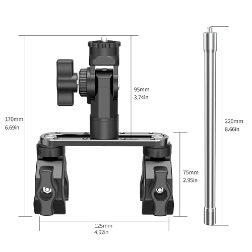 All-in-One Super Clamp Camera Mount & Adjustable Arm Stand with Extension Rod – Dual Ball Head Clamp Mount for Motorcycle, Bike, Tripod with 1/4" Adapter Fits Insta360, GoPro and DJI Action etc