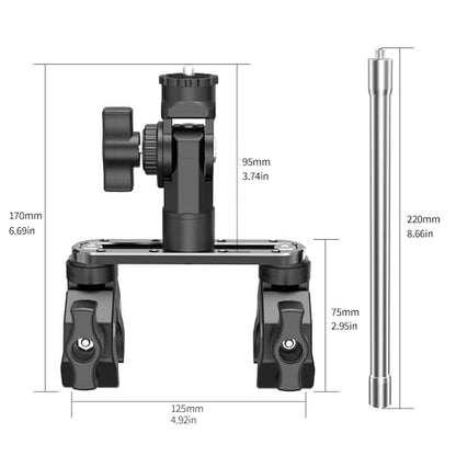 All-in-One Super Clamp Camera Mount & Adjustable Arm Stand with Extension Rod – Dual Ball Head Clamp Mount for Motorcycle, Bike, Tripod with 1/4" Adapter Fits Insta360, GoPro and DJI Action etc