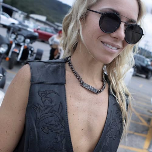 Milwaukee Leather ML1296 Women's Black Leather Side Laced Motorcycle Vest w/Reflective Tribal - color: Black, size: Large