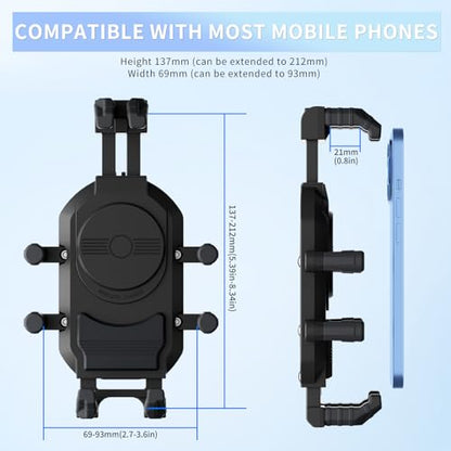 Motorcycle Phone Mount with 15W Wireless Charger & PD/USB-C USB Quick Charger Anti Vibration Theft Motorcycle Phone Holder with Sun Shade for Motorcycles