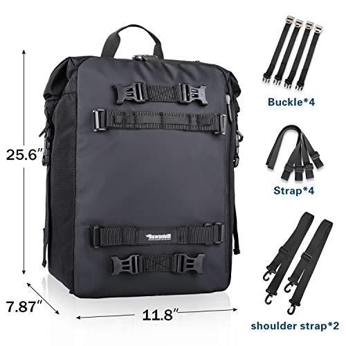 Rhinowalk Motorcycle Saddle Bag, 30L, Black, Waterproof, Combinable, Backpack - size: 30L