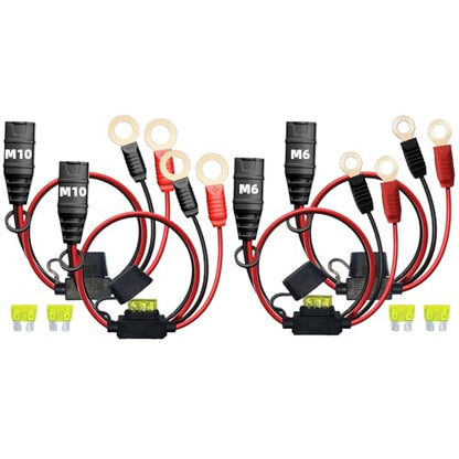 (2+2PK) Replaces for Noco Battery Charger Cable GC002 & GC008 X-Connect M6 (1/4in) & M10 (3/8in) XL Eyelet Terminal - Fits for Noco Genius 1 2 5 10 G4 Accessories - size: 2+2PK-GC002(M6) GC008(M10)